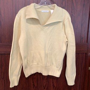 Crazy Horse Pullover Sweater Cotton Long Slvs Shawl Collar Cream Color EUC Sz XL